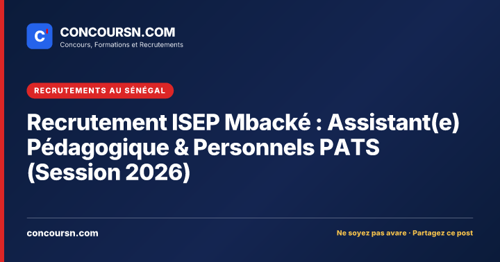 Illustration de l’article : Recrutement ISEP Mbacké : Assistant(e) Pédagogique & Personnels PATS (Session 2026)