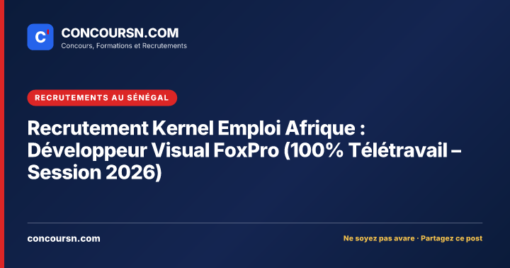 Illustration de l’article : Recrutement Kernel Emploi Afrique : Développeur Visual FoxPro (100% Télétravail – Session 2026)
