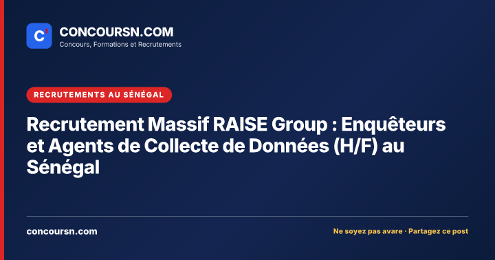 Illustration de l’article : Recrutement Massif RAISE Group : Enquêteurs et Agents de Collecte de Données (H/F) au Sénégal