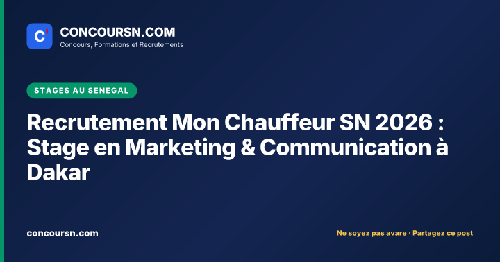 Illustration de l’article : Recrutement Mon Chauffeur SN 2026 : Stage en Marketing & Communication à Dakar