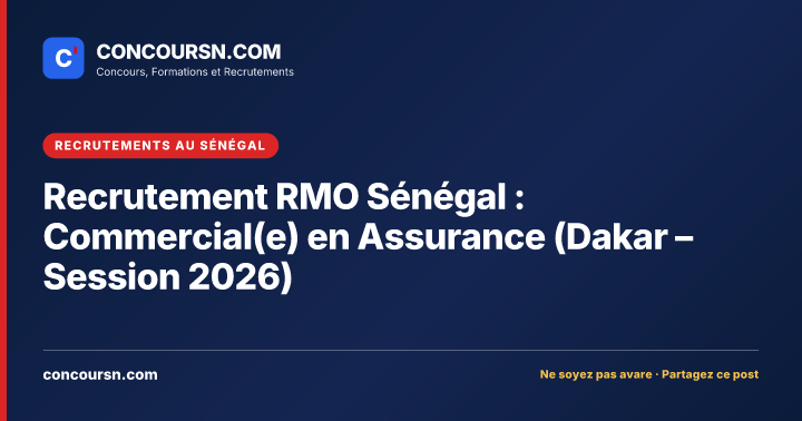 Illustration de l’article : Recrutement RMO Sénégal : Commercial(e) en Assurance (Dakar – Session 2026)
