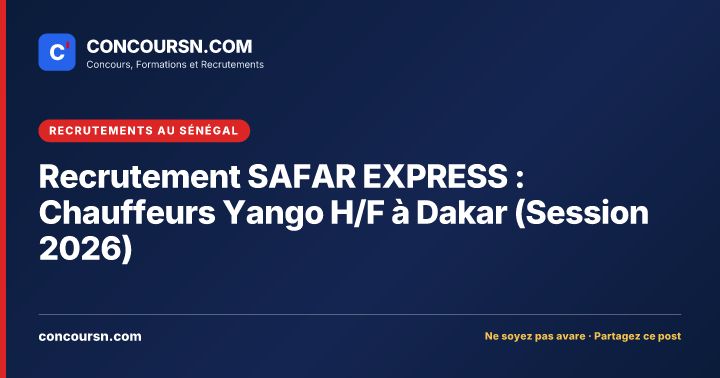 Illustration de l’article : Recrutement SAFAR EXPRESS : Chauffeurs Yango H/F à Dakar (Session 2026)