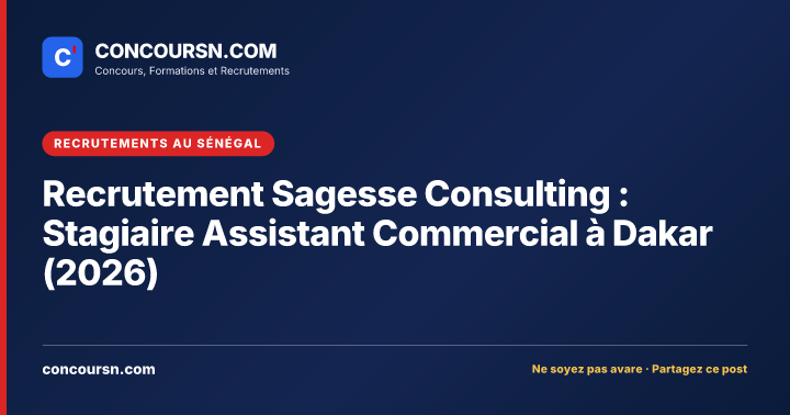 Illustration de l’article : Recrutement Sagesse Consulting : Stagiaire Assistant Commercial à Dakar (2026)