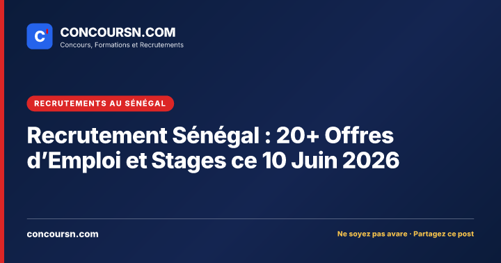 Illustration de l’article : Recrutement Sénégal : 20+ Offres d’Emploi et Stages ce 10 Juin 2026
