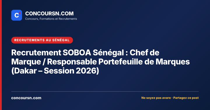 Illustration de l’article : Recrutement SOBOA Sénégal : Chef de Marque / Responsable Portefeuille de Marques (Dakar – Session 2026)