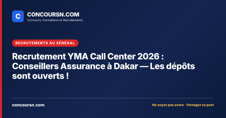 Illustration de l’article : Recrutement YMA Call Center 2026 : Conseillers Assurance à Dakar — Les dépôts sont ouverts !