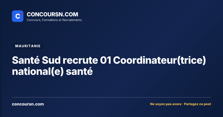 Illustration de l’article : Santé Sud recrute 01 Coordinateur(trice) national(e) santé