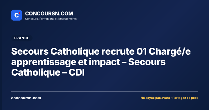 Illustration de l’article : Secours Catholique recrute 01 Chargé/e apprentissage et impact – Secours Catholique – CDI