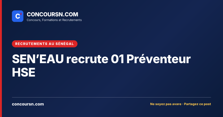 Illustration de l’article : SEN’EAU recrute 01 Préventeur HSE