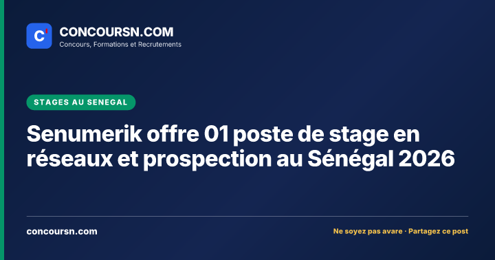 Illustration de l’article : Senumerik offre 01 poste de stage en réseaux et prospection au Sénégal 2026