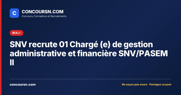 Illustration de l’article : SNV recrute 01 Chargé (e) de gestion administrative et financière SNV/PASEM II