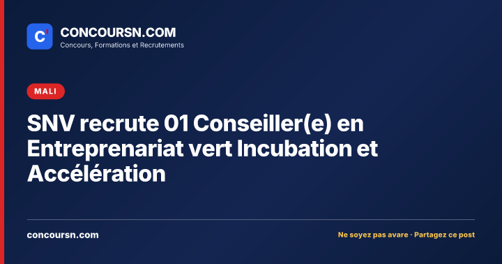 Illustration de l’article : SNV recrute 01 Conseiller(e) en Entreprenariat vert Incubation et Accélération