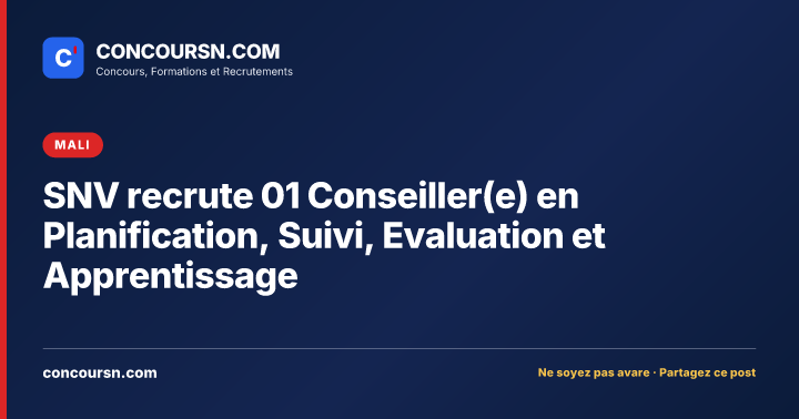 Illustration de l’article : SNV recrute 01 Conseiller(e) en Planification, Suivi, Evaluation et Apprentissage