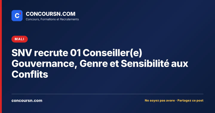 Illustration de l’article : SNV recrute 01 Conseiller(e) Gouvernance, Genre et Sensibilité aux Conflits