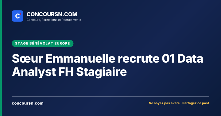 Sœur Emmanuelle recrute 01 Data Analyst FH Stagiaire