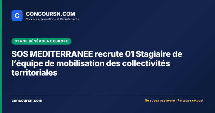 Illustration de l’article : SOS MEDITERRANEE recrute 01 Stagiaire de l’équipe de mobilisation des collectivités territoriales