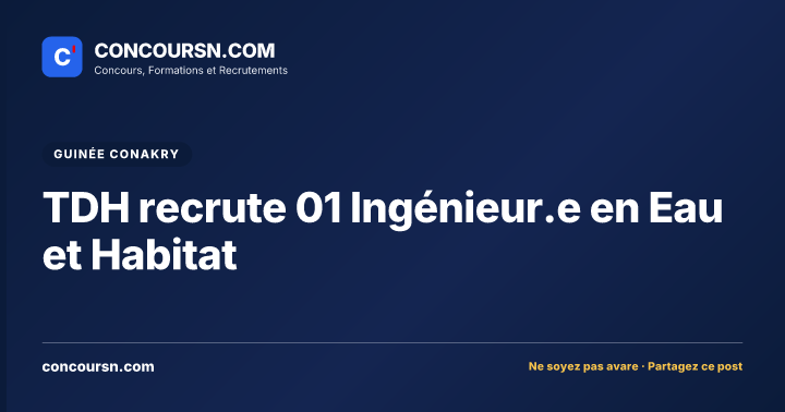 TDH recrute 01 Ingénieur.e en Eau et Habitat