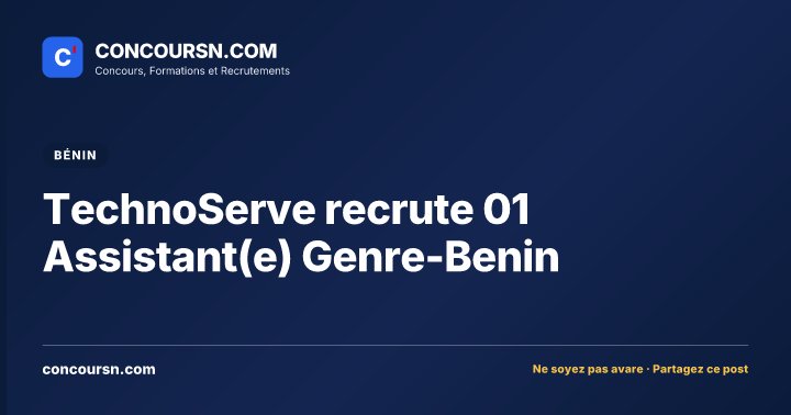 Illustration de l’article : TechnoServe recrute 01 Assistant(e) Genre-Benin