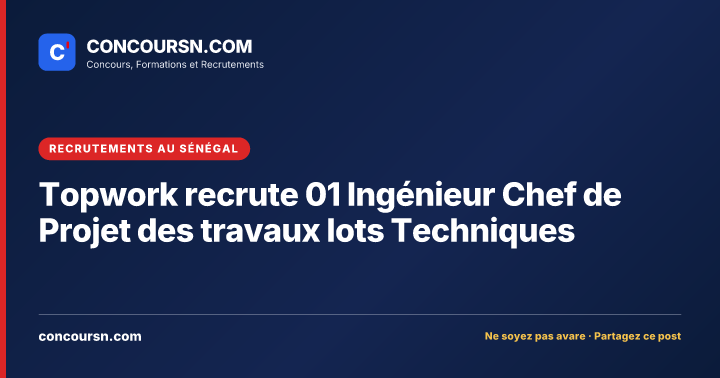 Illustration de l’article : Topwork recrute 01 Ingénieur Chef de Projet des travaux lots Techniques