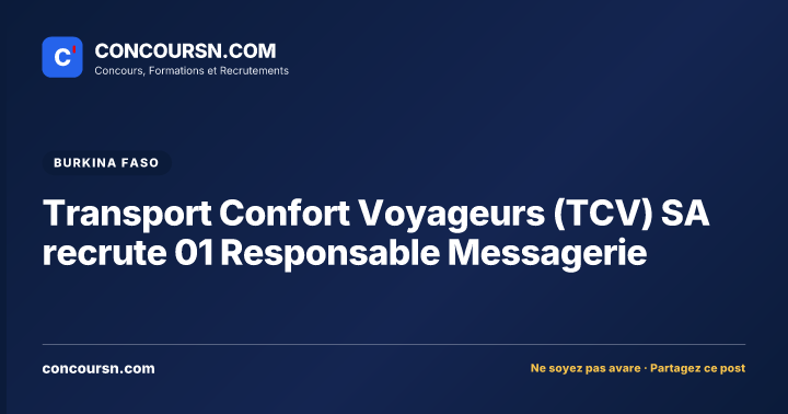 Illustration de l’article : Transport Confort Voyageurs (TCV) SA recrute 01 Responsable Messagerie