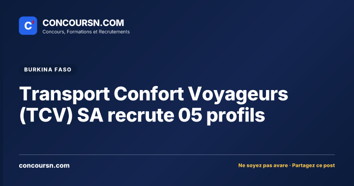 Illustration de l’article : Transport Confort Voyageurs (TCV) SA recrute 05 profils