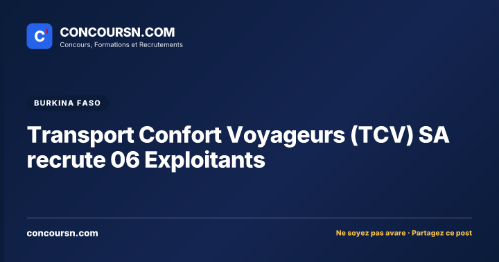 Illustration de l’article : Transport Confort Voyageurs (TCV) SA recrute 06 Exploitants