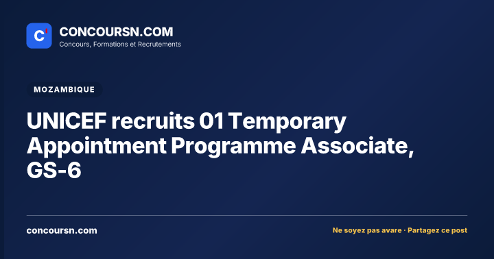 Illustration de l’article : UNICEF recruits 01 Temporary Appointment Programme Associate, GS-6