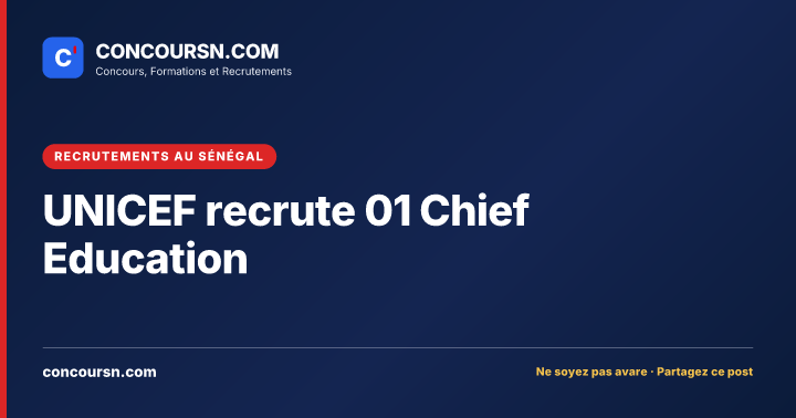 Illustration de l’article : UNICEF recrute 01 Chief Education