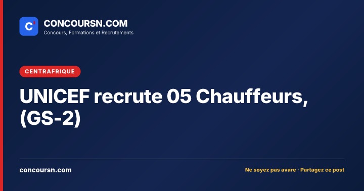 Illustration de l’article : UNICEF recrute 05 Chauffeurs, (GS-2)