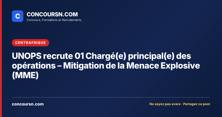 Illustration de l’article : UNOPS recrute 01 Chargé(e) principal(e) des opérations – Mitigation de la Menace Explosive (MME)