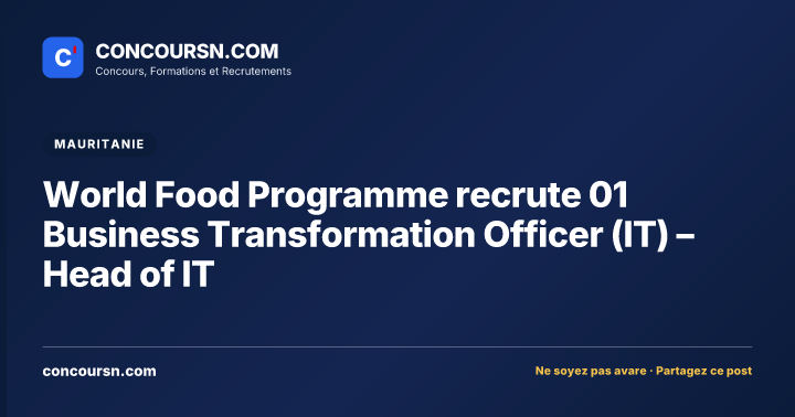 Illustration de l’article : World Food Programme recrute 01 Business Transformation Officer (IT) – Head of IT