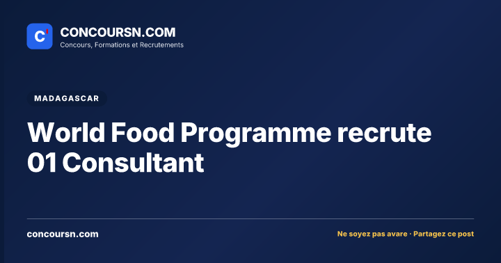 World Food Programme recrute 01 Consultant