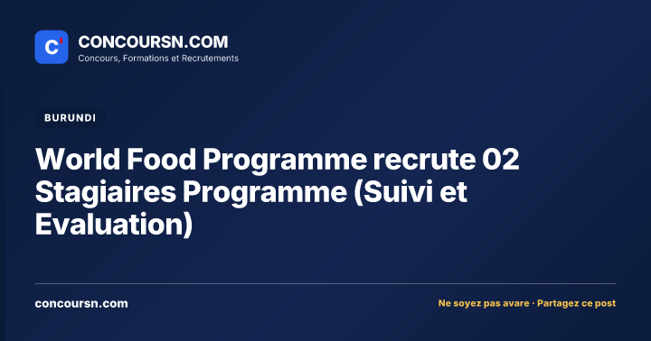 Illustration de l’article : World Food Programme recrute 02 Stagiaires Programme (Suivi et Evaluation)