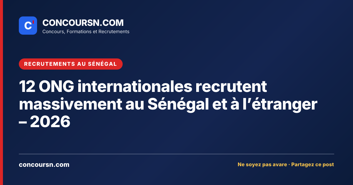 Illustration de l’article : 12 ONG internationales recrutent massivement au Sénégal et à l’étranger – 2026