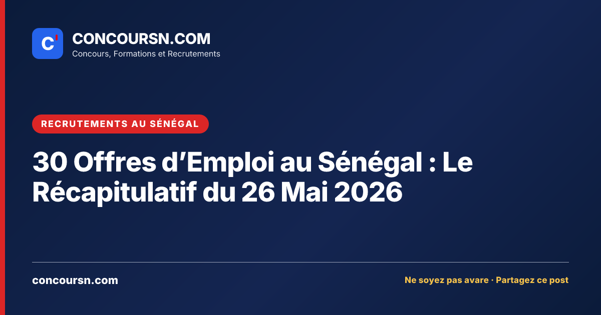 Illustration de l’article : 30 Offres d’Emploi au Sénégal : Le Récapitulatif du 26 Mai 2026