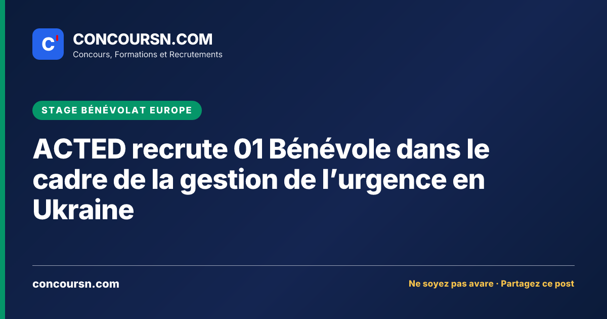 Illustration de l’article : ACTED recrute 01 Bénévole dans le cadre de la gestion de l’urgence en Ukraine