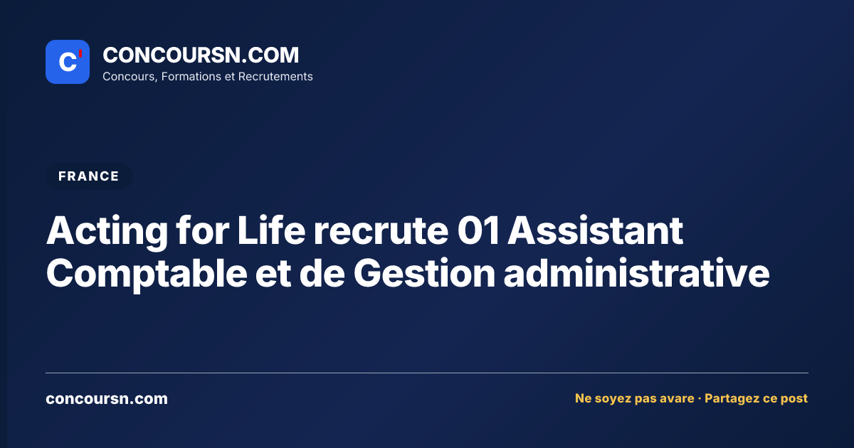 Illustration de l’article : Acting for Life recrute 01 Assistant Comptable et de Gestion administrative