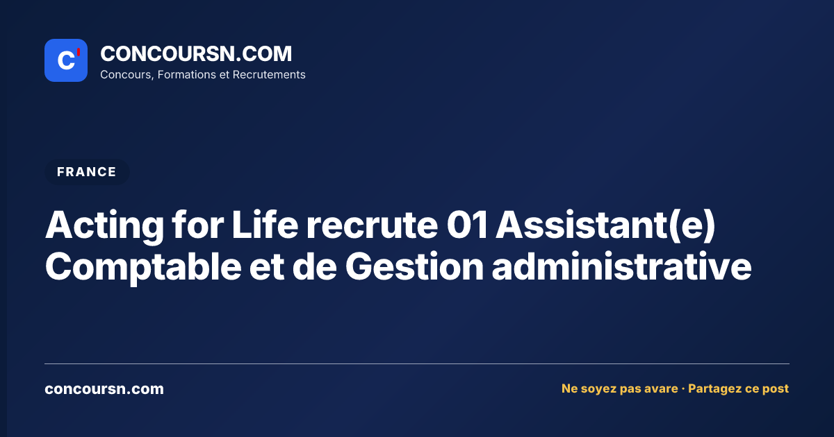 Illustration de l’article : Acting for Life recrute 01 Assistant(e) Comptable et de Gestion administrative