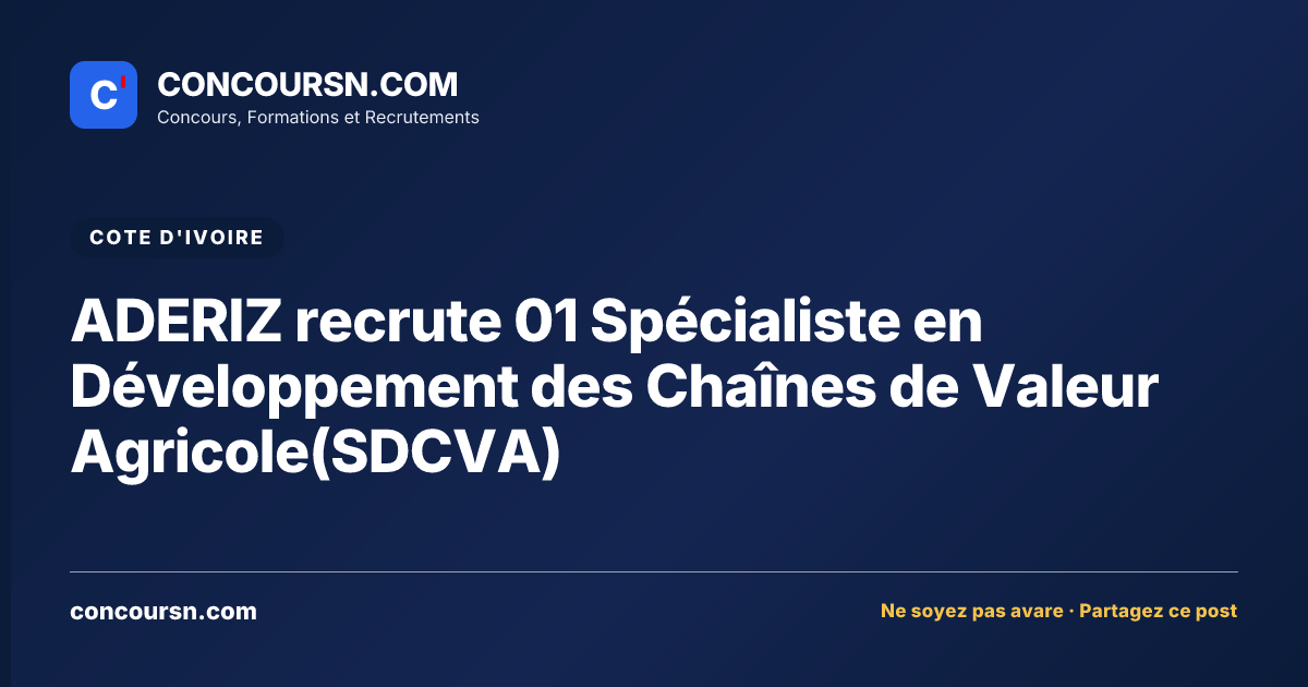 Illustration de l’article : ADERIZ recrute 01 Spécialiste en Développement des Chaînes de Valeur Agricole(SDCVA)