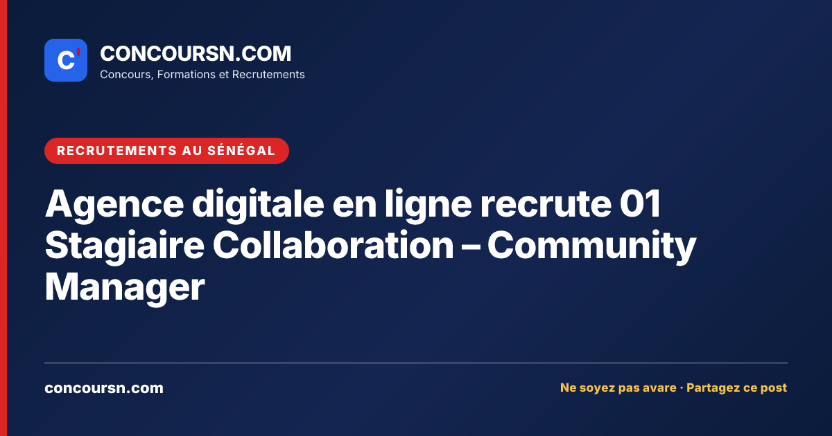 Illustration de l’article : Agence digitale en ligne recrute 01 Stagiaire Collaboration – Community Manager