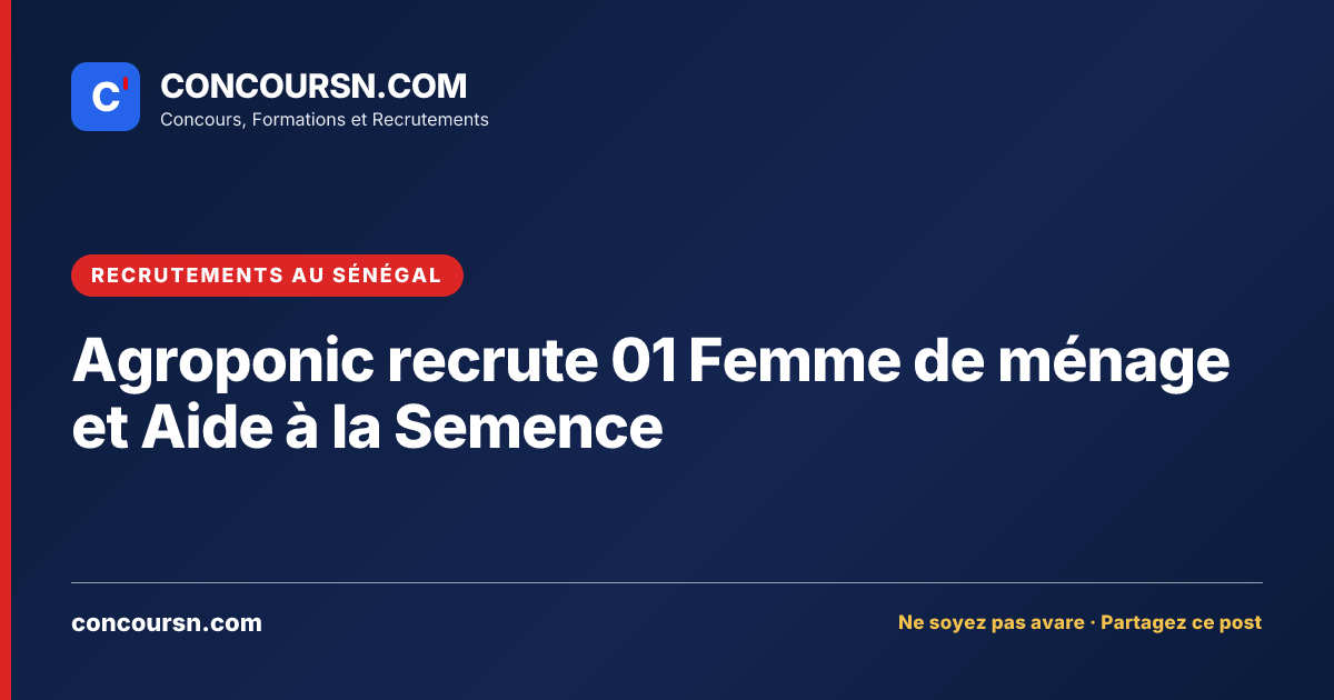 Illustration de l’article : Agroponic recrute 01 Femme de ménage et Aide à la Semence
