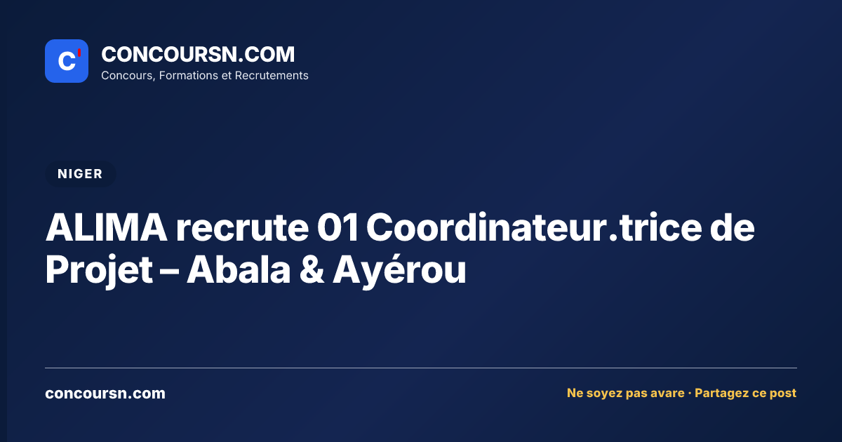 Illustration de l’article : ALIMA recrute 01 Coordinateur.trice de Projet – Abala & Ayérou
