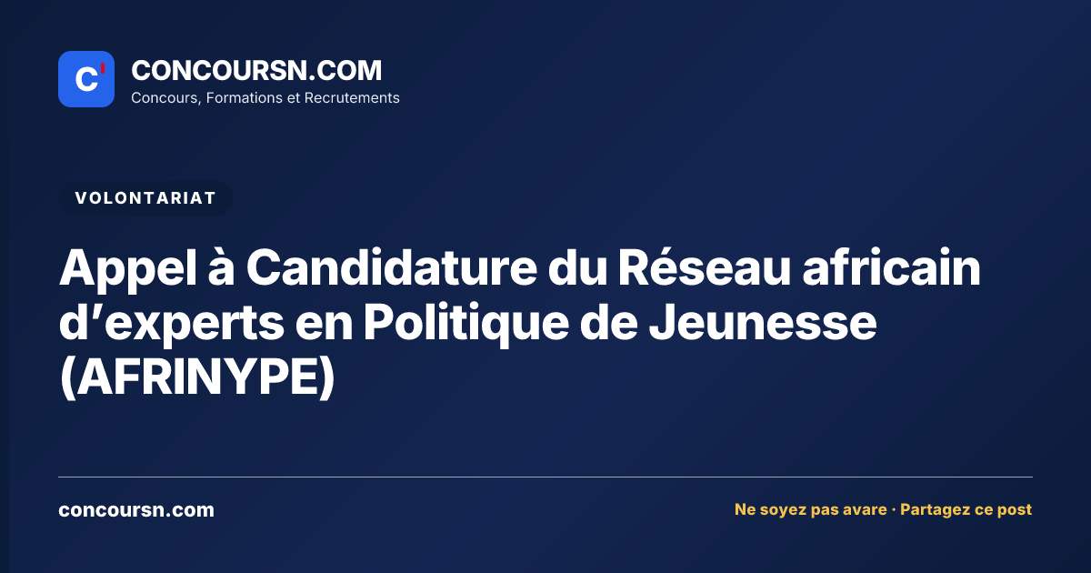 Appel à Candidature du Réseau africain d’experts en Politique de Jeunesse (AFRINYPE)