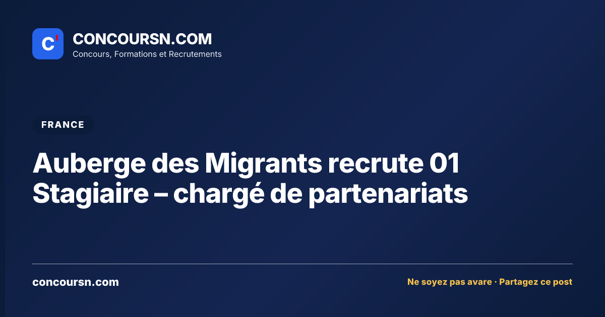 Illustration de l’article : Auberge des Migrants recrute 01 Stagiaire – chargé de partenariats
