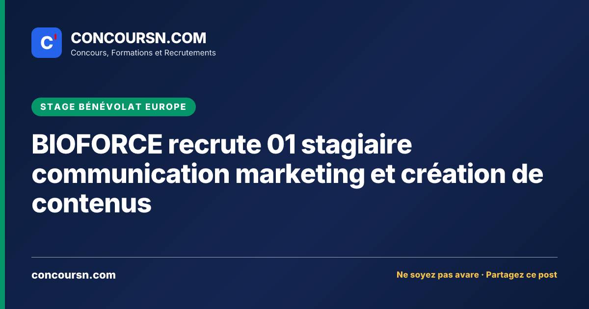 Illustration de l’article : BIOFORCE recrute 01 stagiaire communication marketing et création de contenus