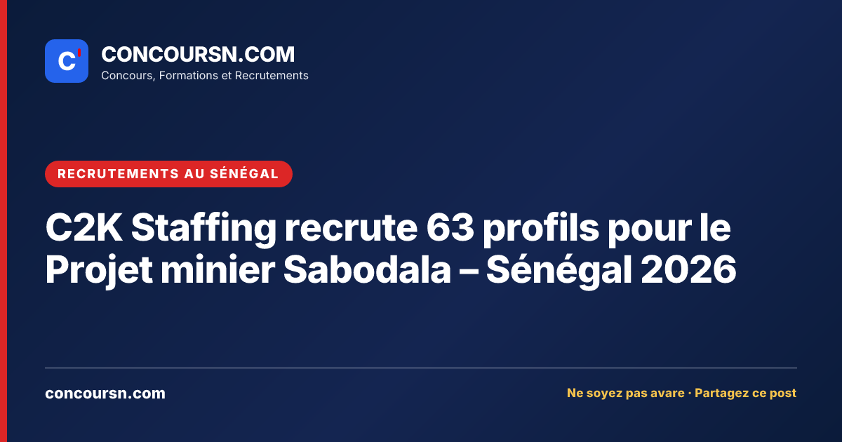 Illustration de l’article : C2K Staffing recrute 63 profils pour le Projet minier Sabodala – Sénégal 2026