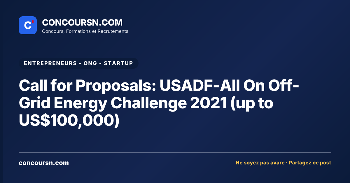 Illustration de l’article : Call for Proposals: USADF-All On Off-Grid Energy Challenge 2021 (up to US$100,000)