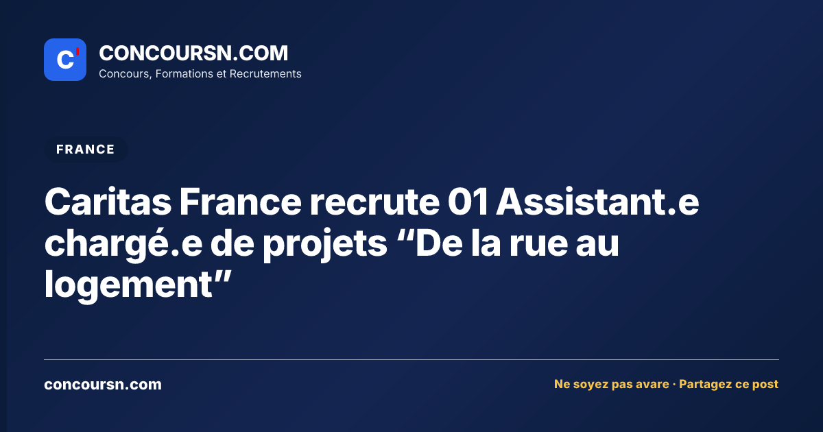 Illustration de l’article : Caritas France recrute 01 Assistant.e chargé.e de projets “De la rue au logement”