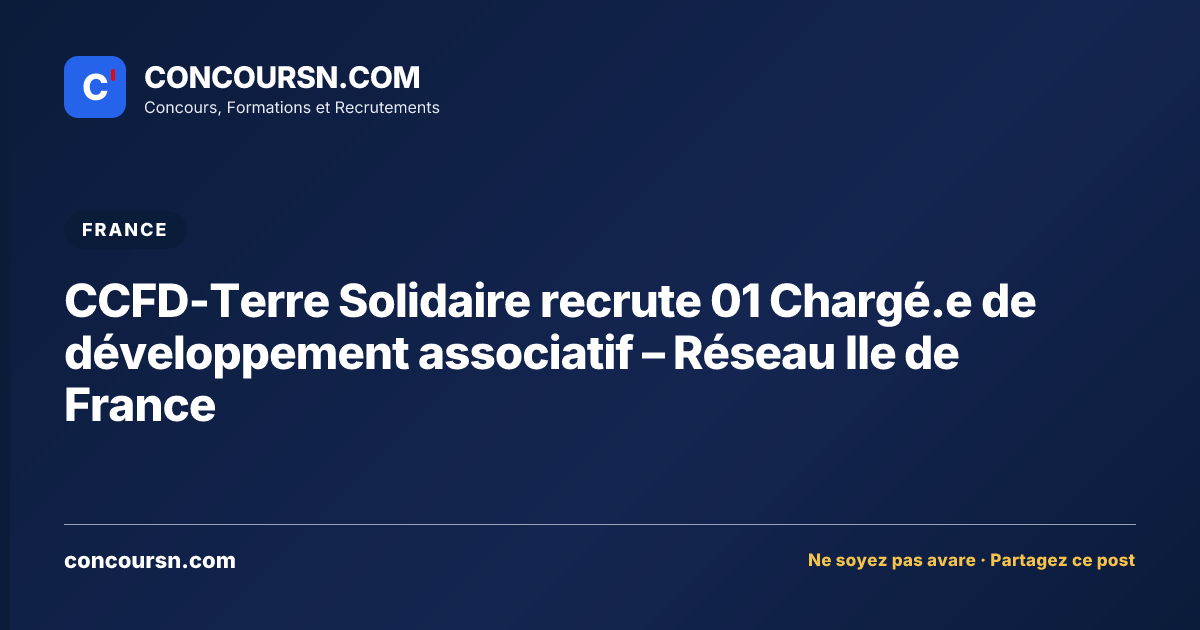 Illustration de l’article : CCFD-Terre Solidaire recrute 01 Chargé.e de développement associatif – Réseau Ile de France