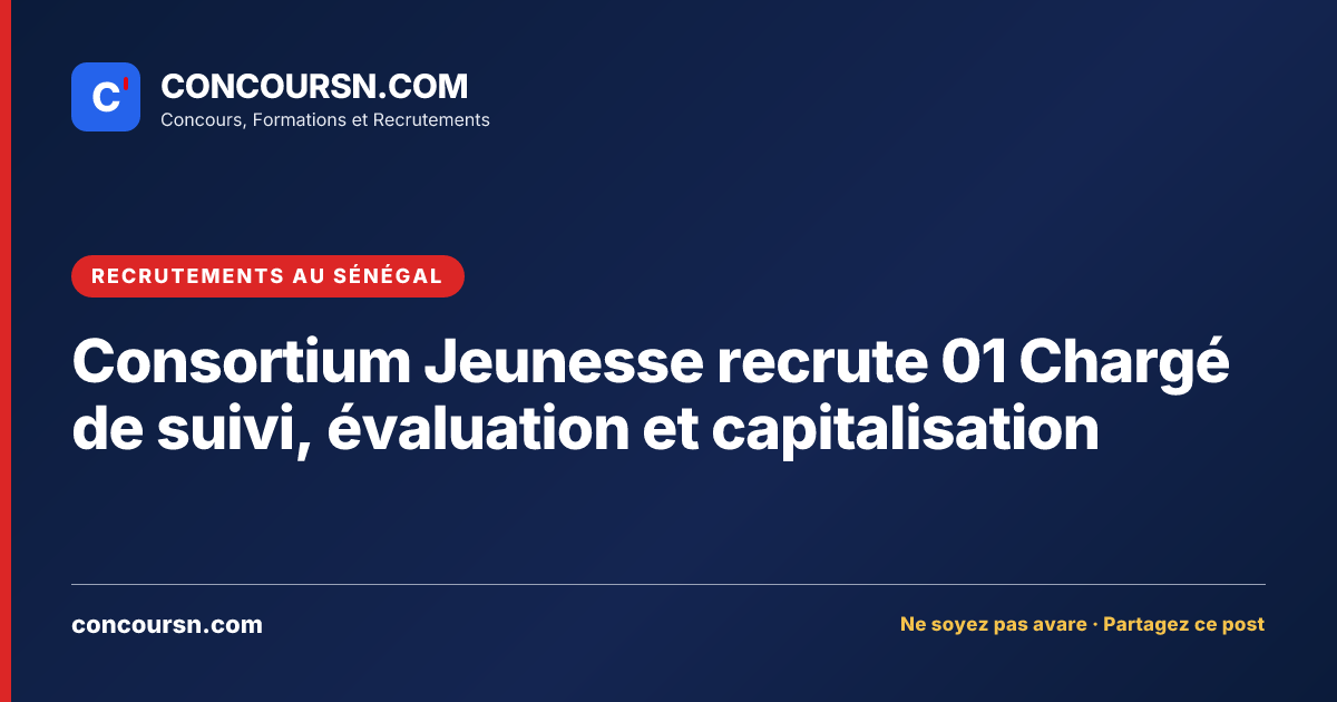 Illustration de l’article : Consortium Jeunesse recrute 01 Chargé de suivi, évaluation et capitalisation